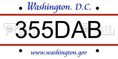 355DAB District Of Columbia License Plate