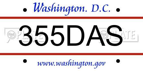 355DAS District Of Columbia License Plate