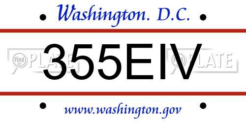 355EIV District Of Columbia License Plate