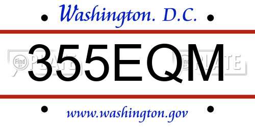 355EQM District Of Columbia License Plate