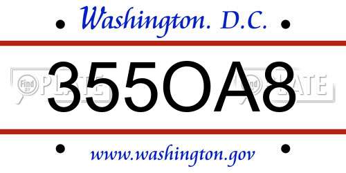 355OA8 District Of Columbia License Plate