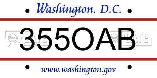 355OAB District Of Columbia License Plate