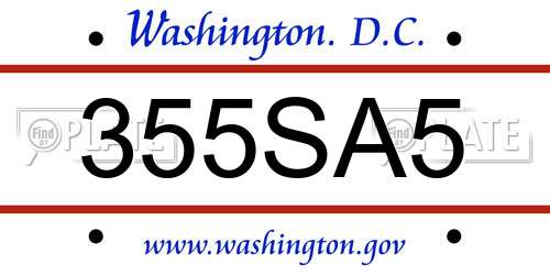 355SA5 District Of Columbia License Plate