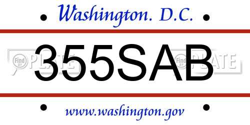 355SAB District Of Columbia License Plate