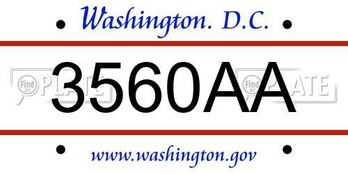 3560AA District Of Columbia License Plate