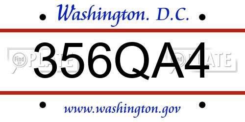 356QA4 District Of Columbia License Plate
