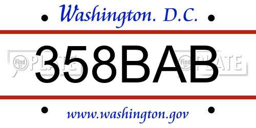 358BAB District Of Columbia License Plate