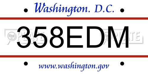 358EDM District Of Columbia License Plate
