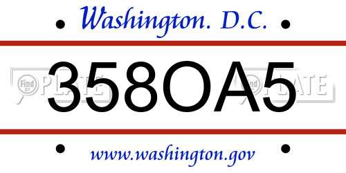 358OA5 District Of Columbia License Plate