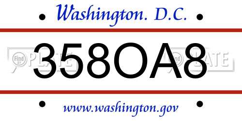 358OA8 District Of Columbia License Plate