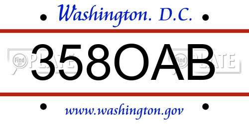 358OAB District Of Columbia License Plate