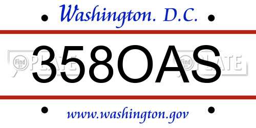358OAS District Of Columbia License Plate