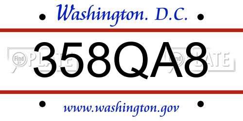 358QA8 District Of Columbia License Plate