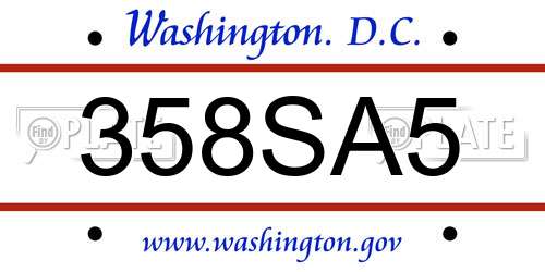 358SA5 District Of Columbia License Plate