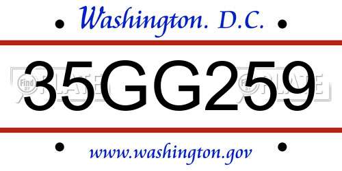 35GG259 District Of Columbia License Plate