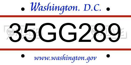 35GG289 District Of Columbia License Plate