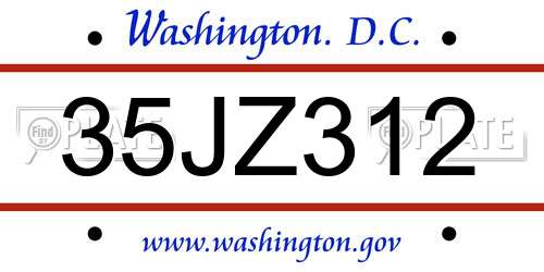 35JZ312 District Of Columbia License Plate