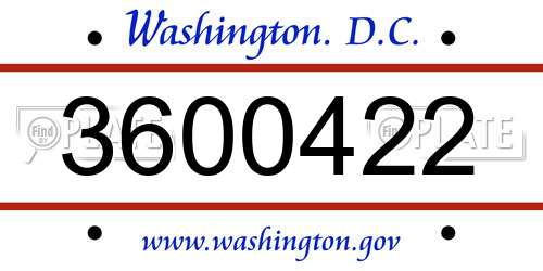 3600422 District Of Columbia License Plate
