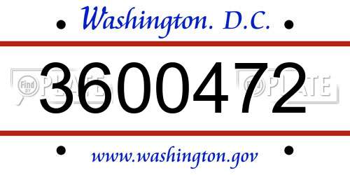 3600472 District Of Columbia License Plate