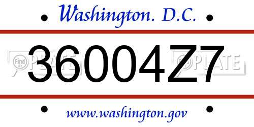 36004Z7 District Of Columbia License Plate