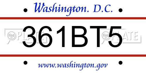 361BT5 District Of Columbia License Plate
