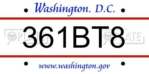 361BT8 District Of Columbia License Plate