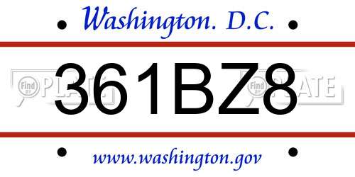 361BZ8 District Of Columbia License Plate