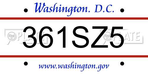 361SZ5 District Of Columbia License Plate