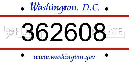 362608 District Of Columbia License Plate