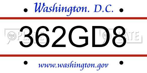 362GD8 District Of Columbia License Plate