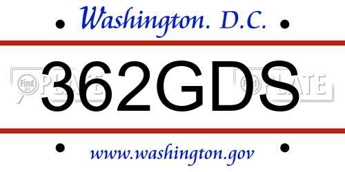 362GDS District Of Columbia License Plate