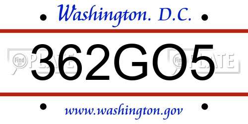 362GO5 District Of Columbia License Plate