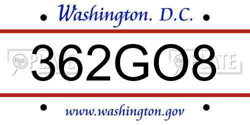 362GO8 District Of Columbia License Plate
