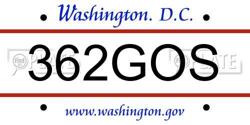 362GOS District Of Columbia License Plate