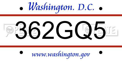 362GQ5 District Of Columbia License Plate