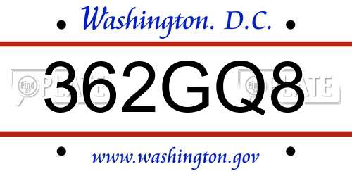 362GQ8 District Of Columbia License Plate