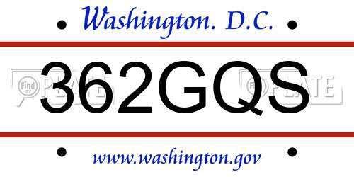 362GQS District Of Columbia License Plate