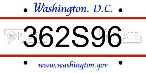 362S96 District Of Columbia License Plate