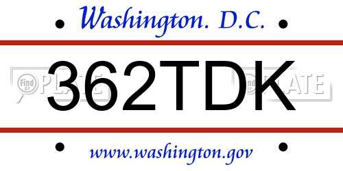 362TDK District Of Columbia License Plate