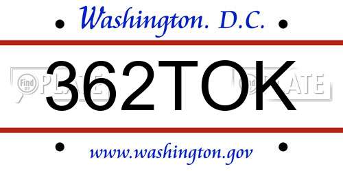 362TOK District Of Columbia License Plate
