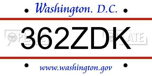 362ZDK District Of Columbia License Plate