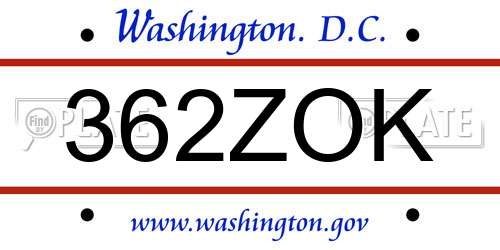 362ZOK District Of Columbia License Plate