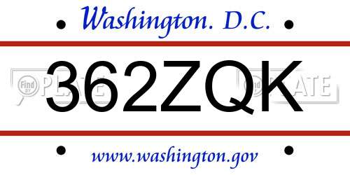 362ZQK District Of Columbia License Plate