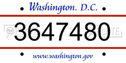 3647480 District Of Columbia License Plate