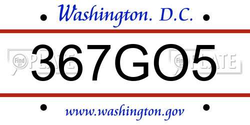 367GO5 District Of Columbia License Plate