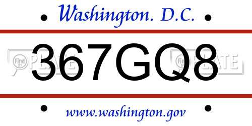 367GQ8 District Of Columbia License Plate