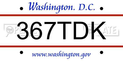 367TDK District Of Columbia License Plate