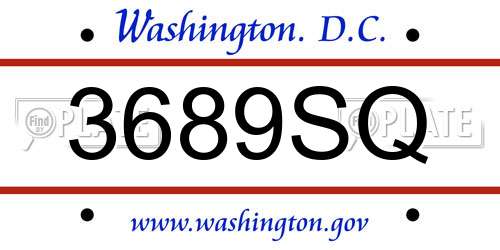3689SQ District Of Columbia License Plate