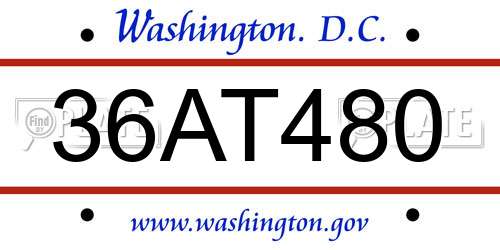 36AT480 District Of Columbia License Plate