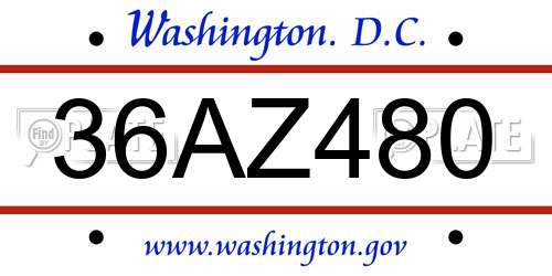 36AZ480 District Of Columbia License Plate